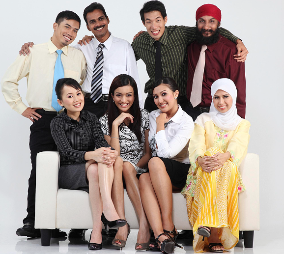 Diverse group of professionals posing together